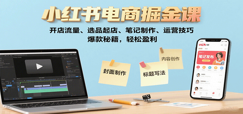 小红书电商掘金课：开店流量、选品起店、笔记制作、运营技巧，爆款秘籍，轻松盈利-千里码资源库