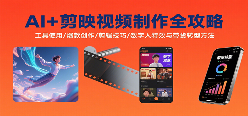 AI+剪映视频制作全攻略：工具使用/爆款创作/剪辑技巧/数字人特效与带货转型方法-千里码资源库